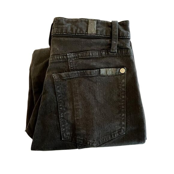 7 For All Mankind Dojo Ultra High-Rise Seamed DOJO Flare Jeans Black Sz 26 - Picture 1 of 9